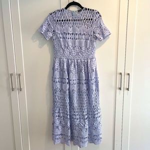 Boohoo Blue Corded Lace Panelled Skater Dress